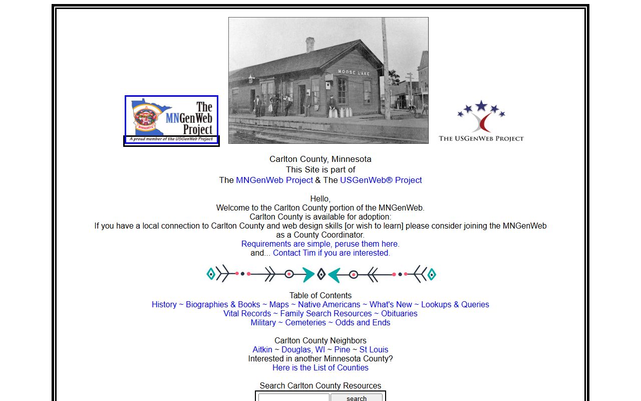 Carlton County recorder office website for obituary records and death certificates