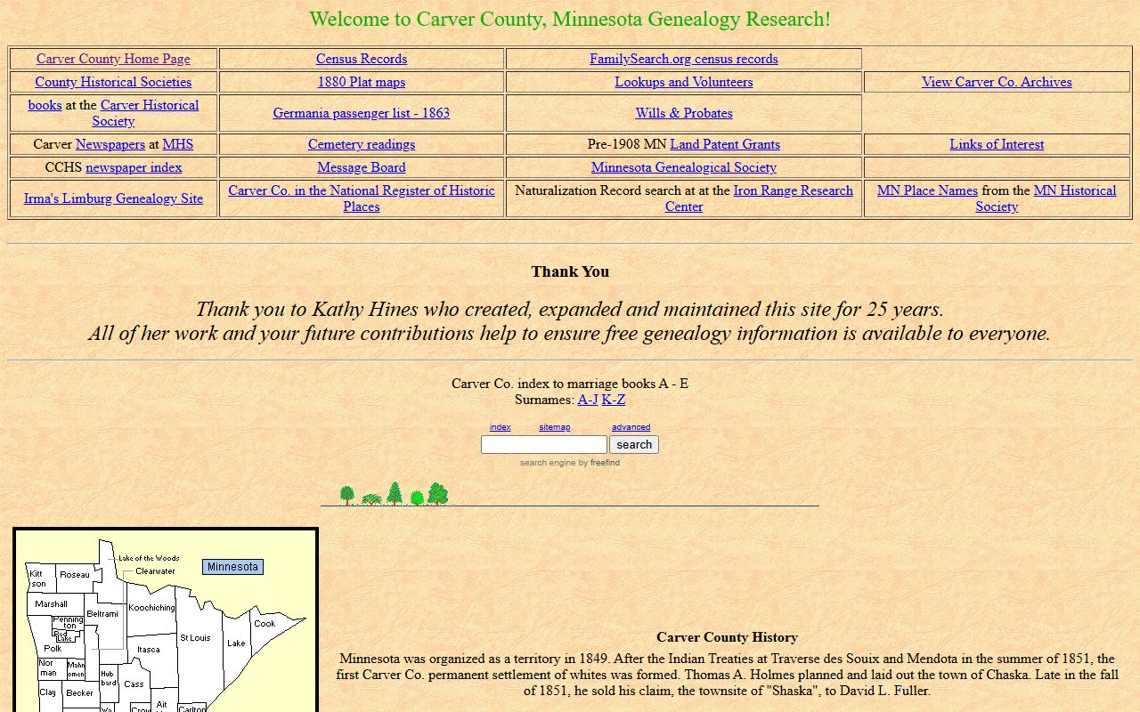 Carver County land records website for obituary records and death certificates