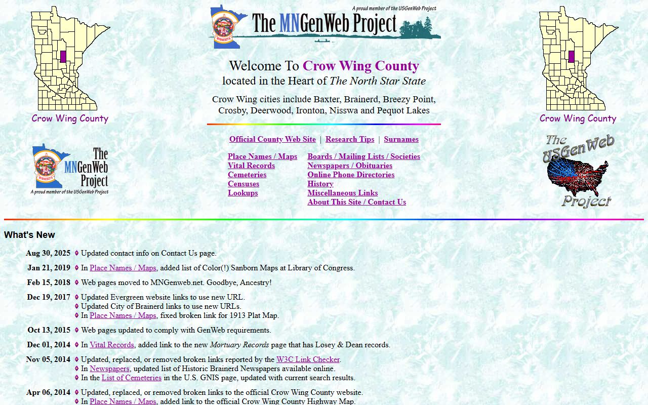 Crow Wing County land services website for death records and obituary records in Brainerd