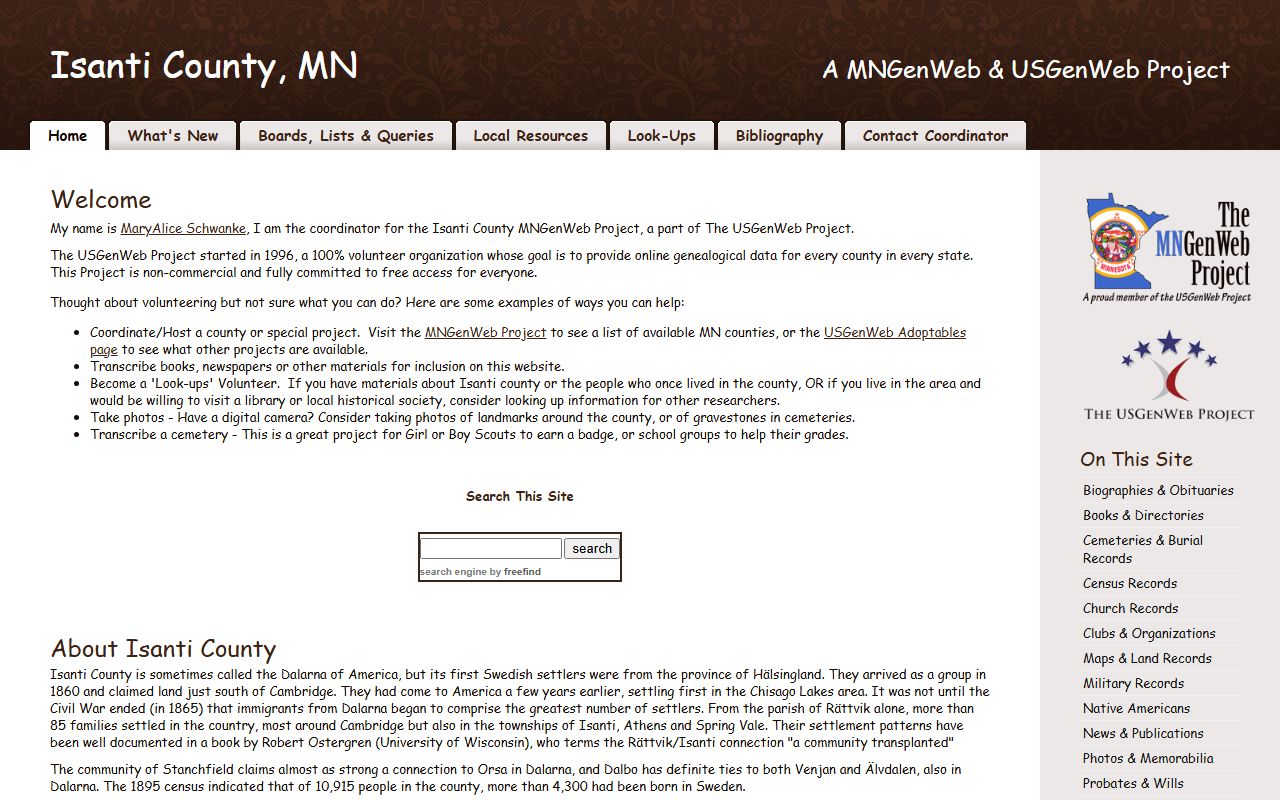 Isanti County recorder office page for obituary records and death certificates