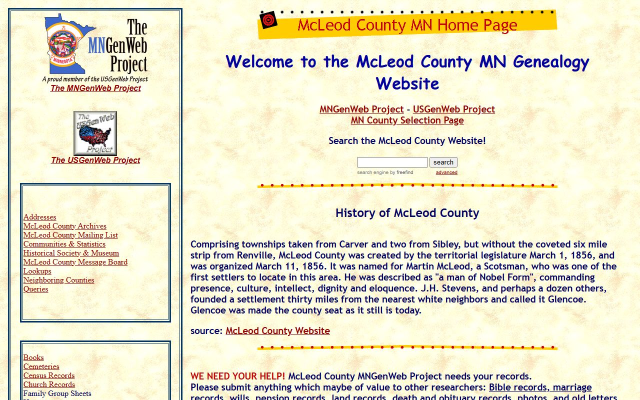 McLeod County obituary records from MNGenWeb