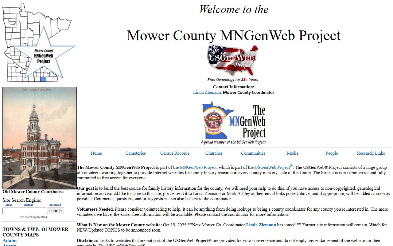 Mower County obituary records from MNGenWeb