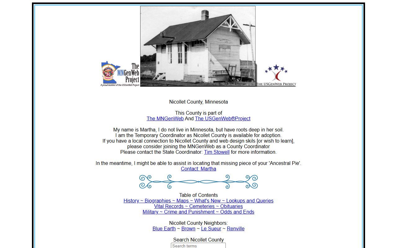 Nicollet County obituary records from MNGenWeb