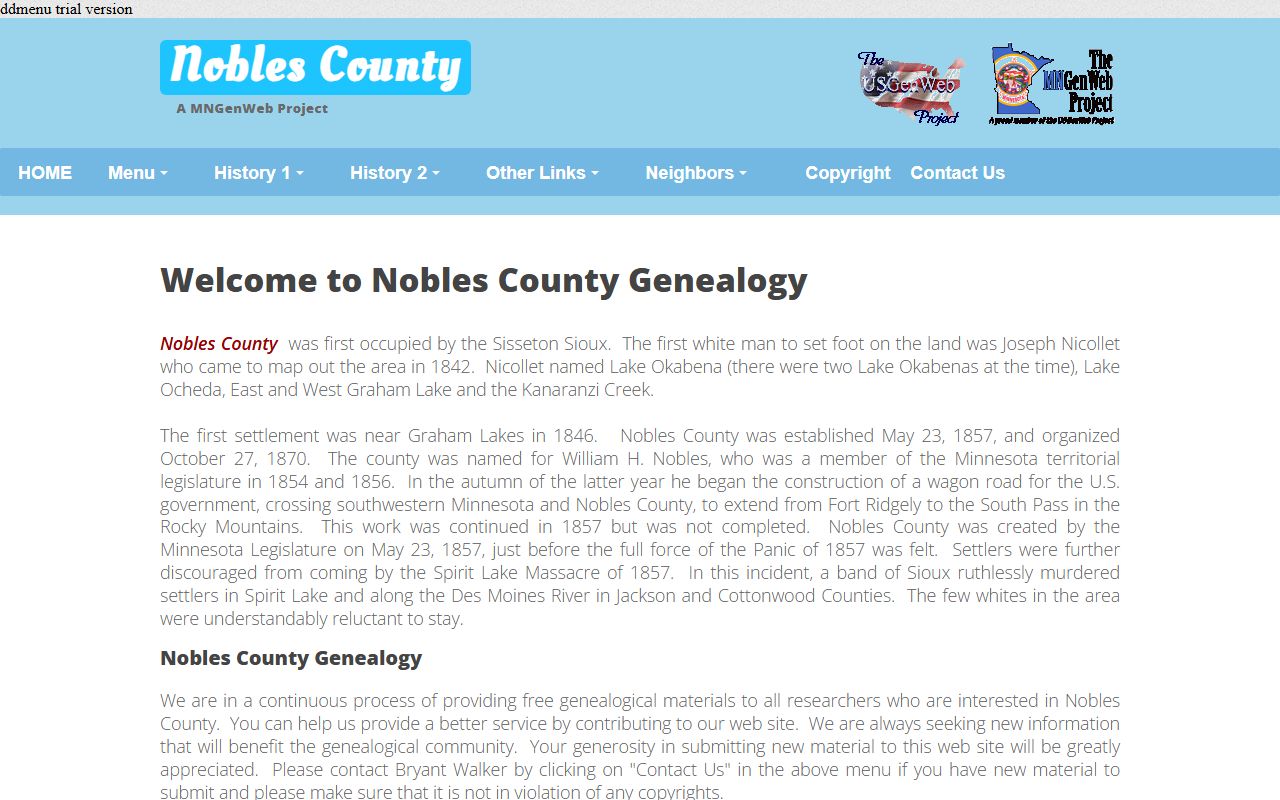 Nobles County obituary records from the historical society and MNGenWeb