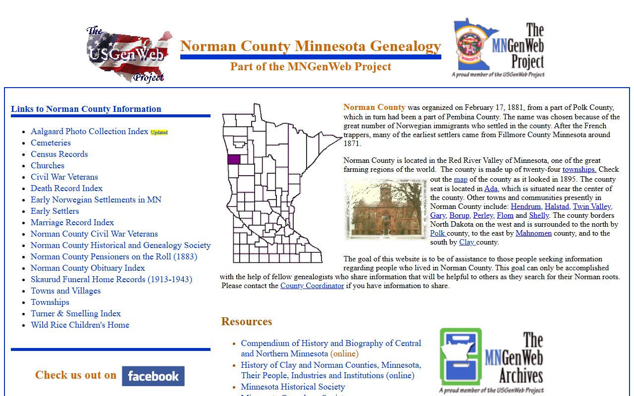 Norman County obituary records from the county recorder