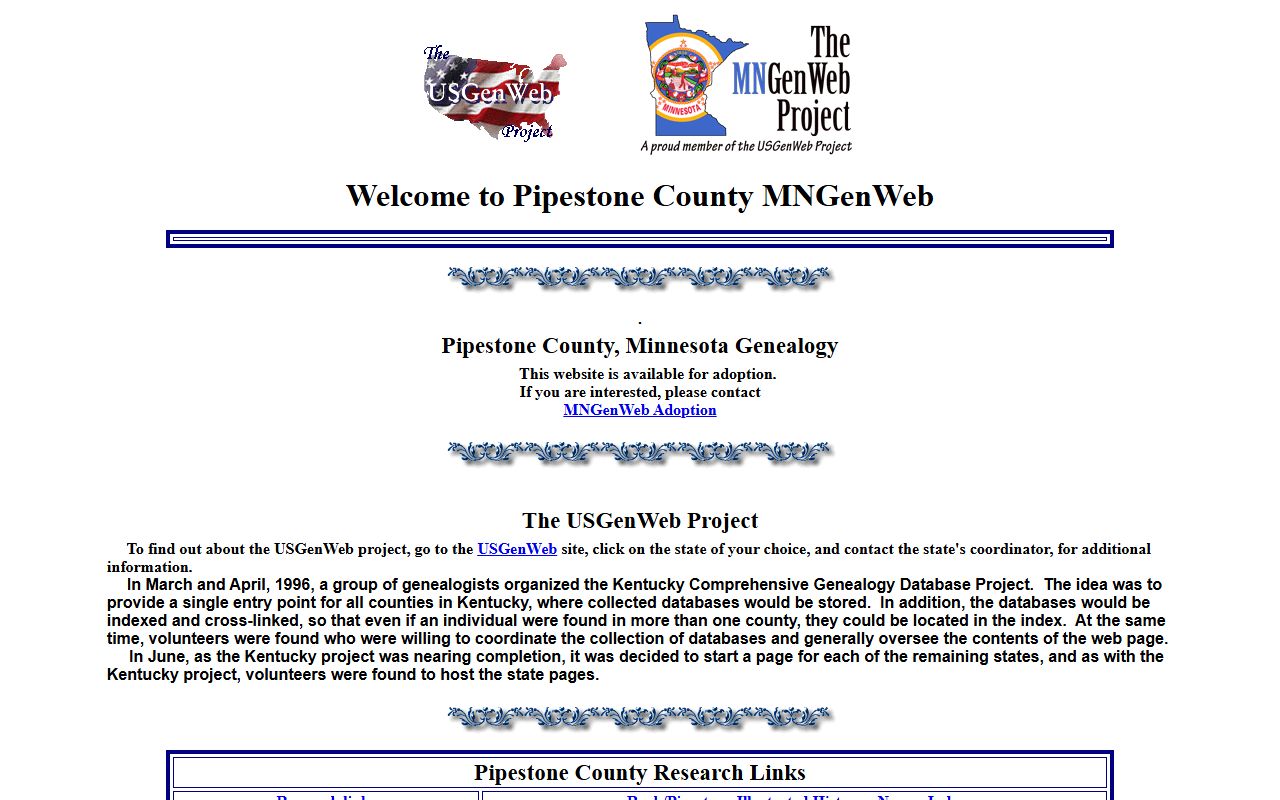 Pipestone County MNGenWeb genealogy site for obituary and death records research