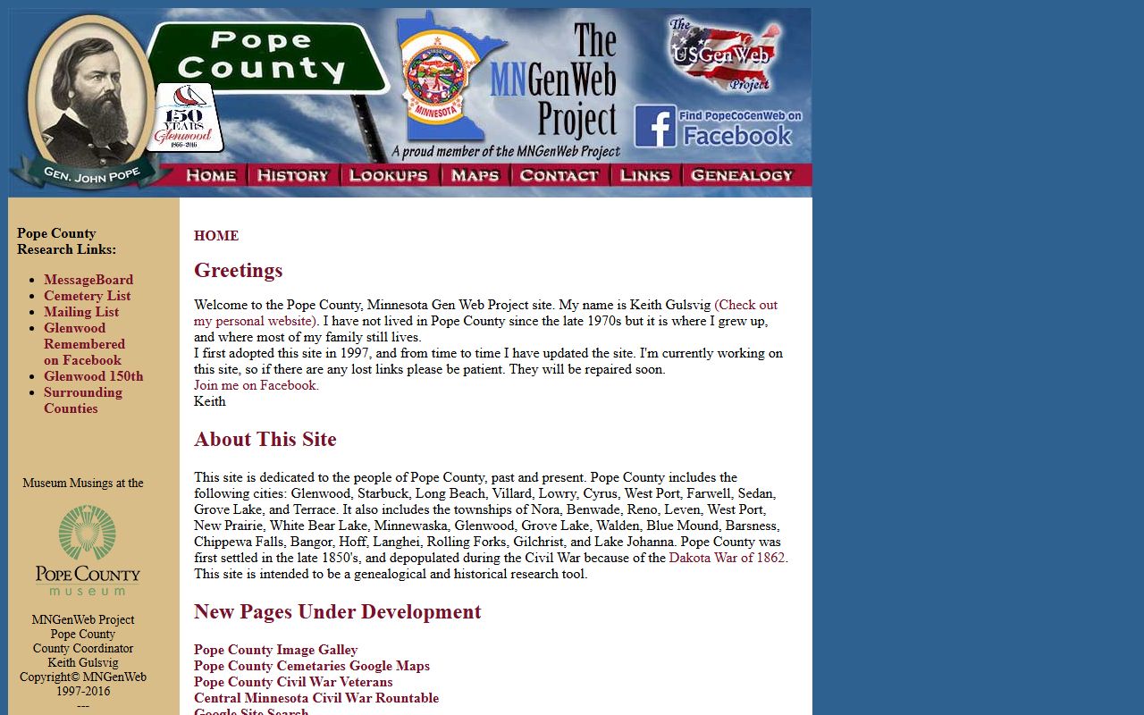 Pope County MNGenWeb genealogy site for death and obituary records research