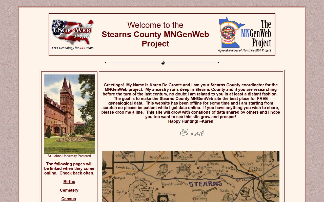Stearns County MNGenWeb genealogy resource for obituary records