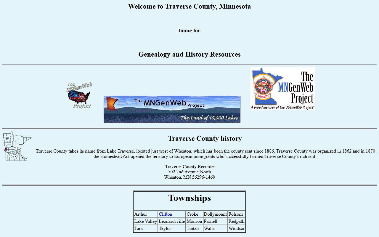 Traverse County MNGenWeb genealogy project with obituary and death records
