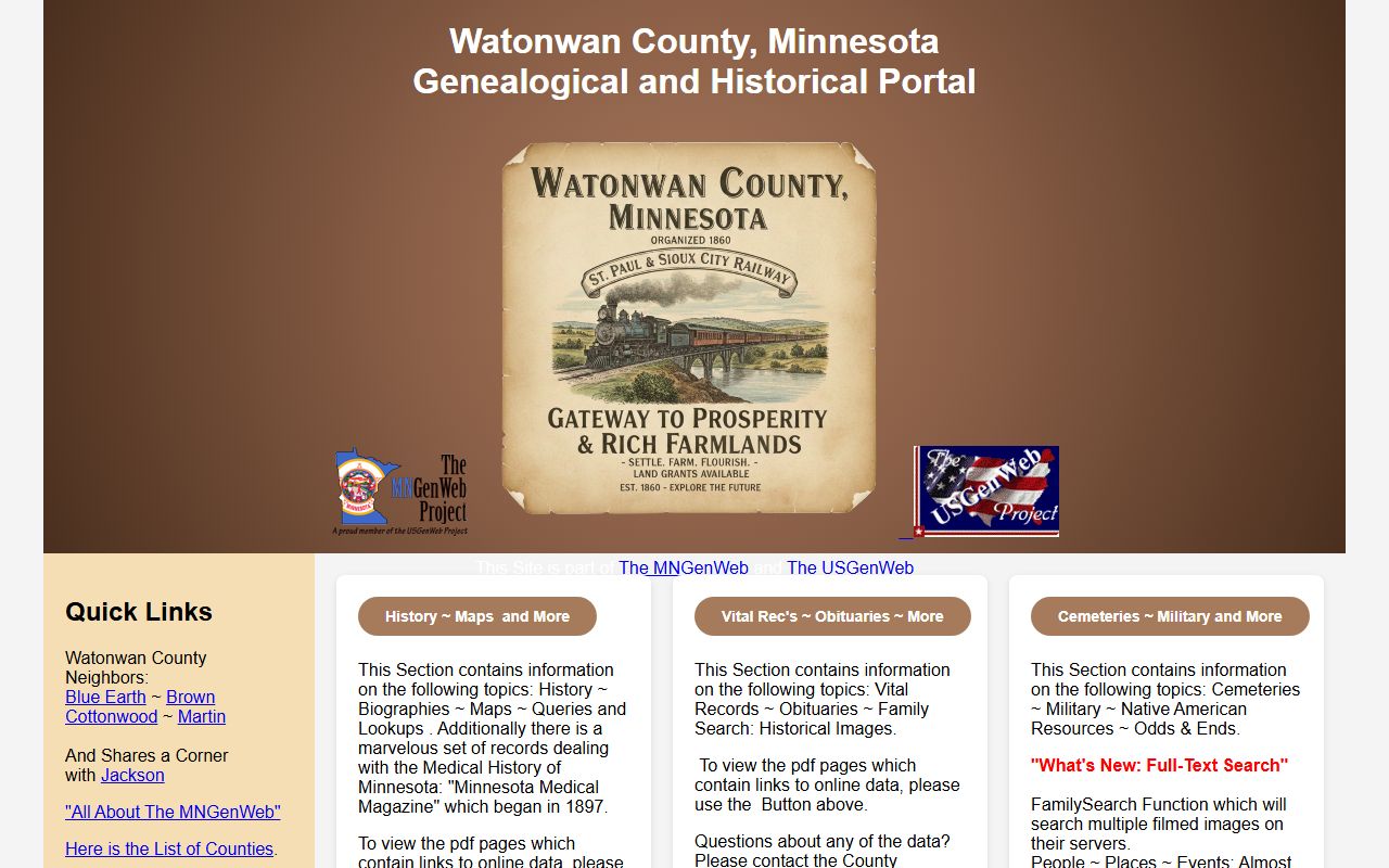 Watonwan County birth and death certificate request page for obituary records