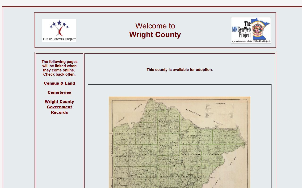 Wright County MNGenWeb genealogy project with obituary and death records
