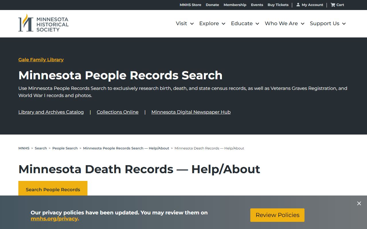 Minnesota Historical Society death records help and FAQ