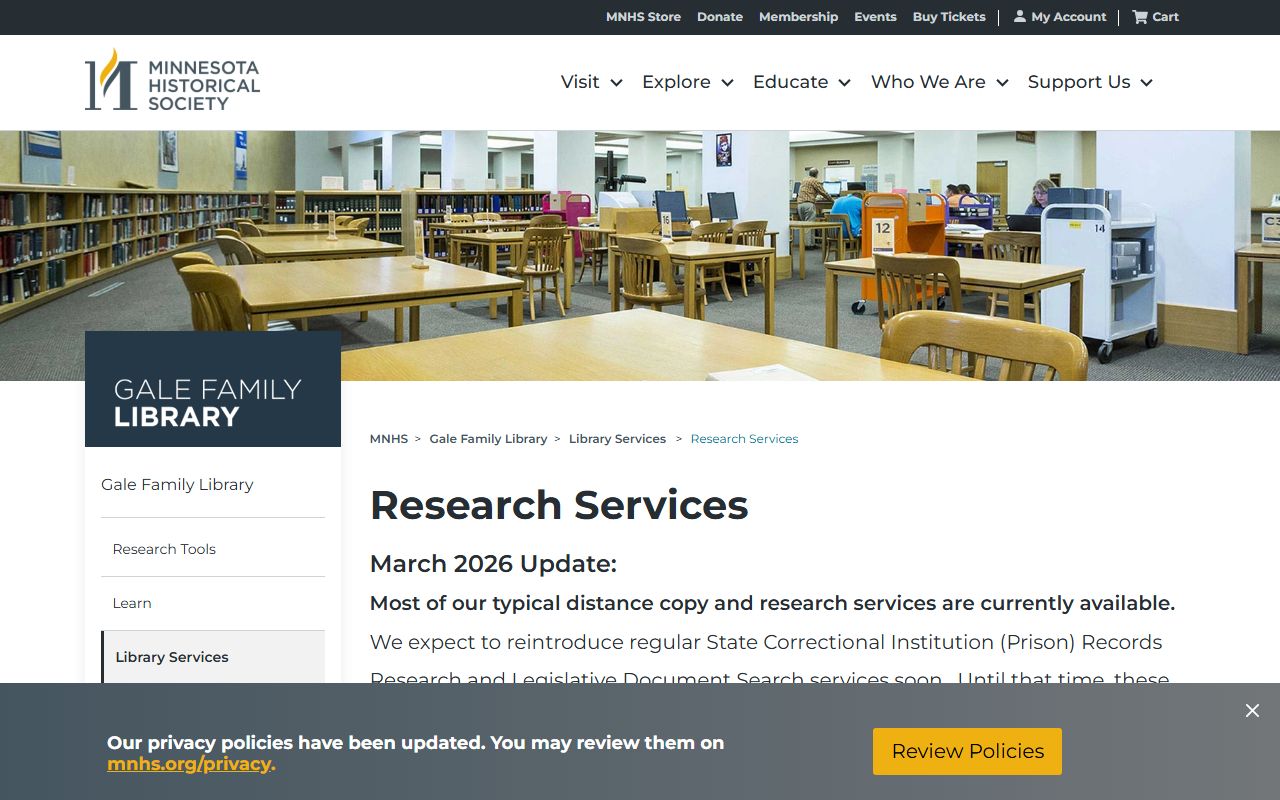 Minnesota Historical Society fee-based obituary research service