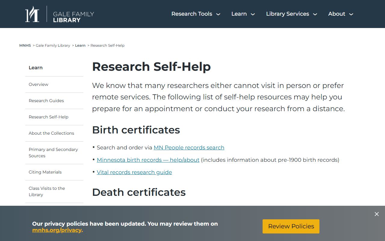 Minnesota Historical Society research self-help guide for obituary searches