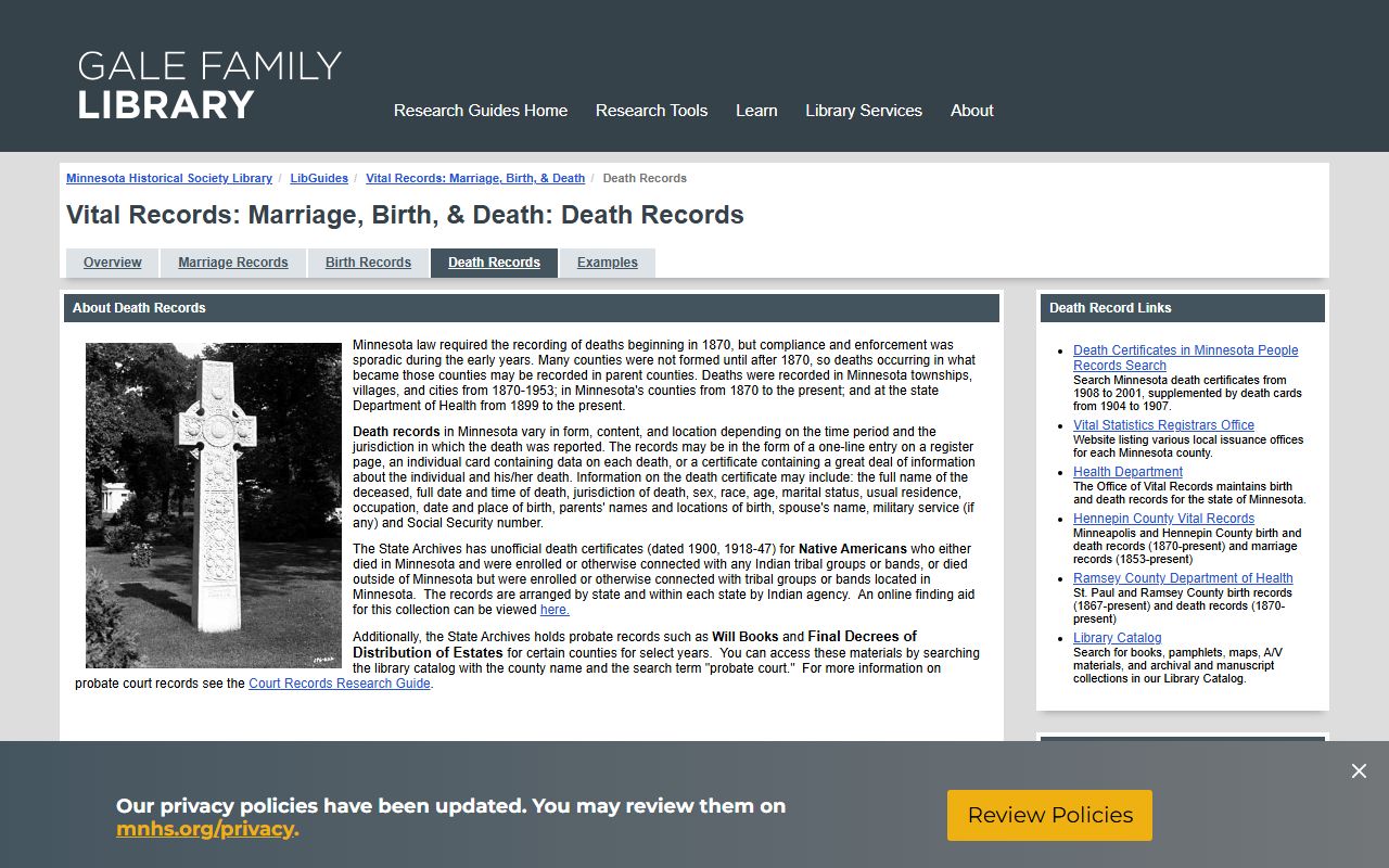 Minnesota Historical Society vital records research guide